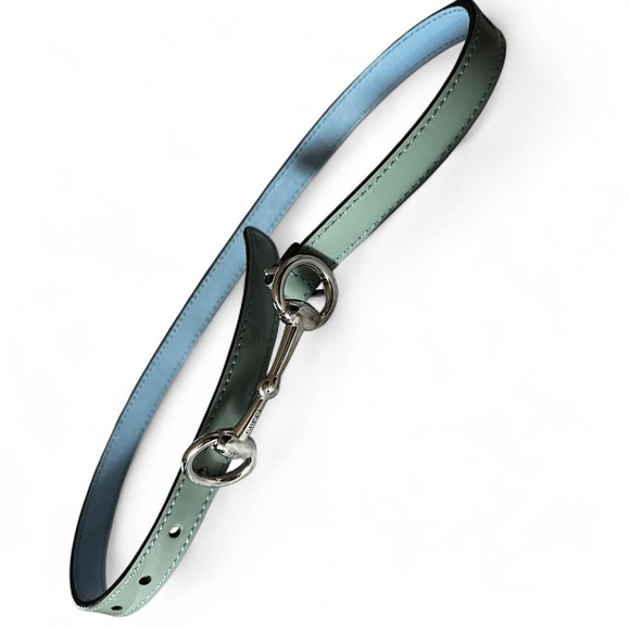 GUCCI Leather Silver Horsebit Buckle Skinny Patent Belt - Picture 1 of 7